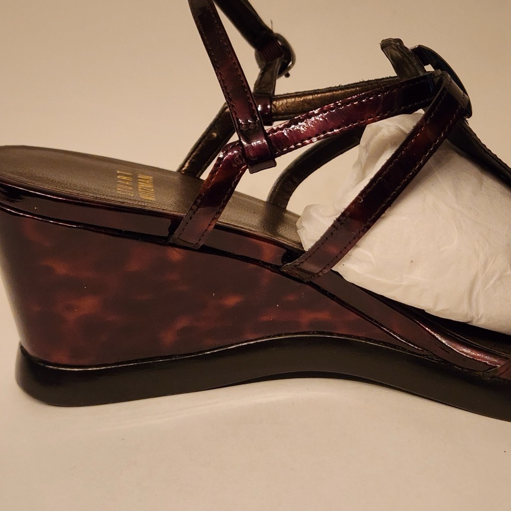Stuart Weitzman Obladi Sandal Cognac Tortoise Women's Brown Leather Wedge Size 8 - Picture 12 of 16